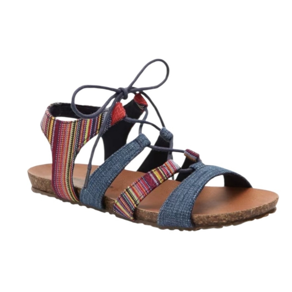 Minnetonka Effie Gladiator Sandals Denim Striped Size 8